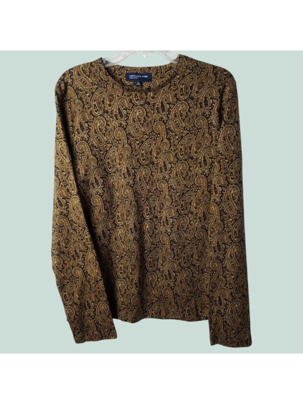 Jones New York Signature Paisley Long Sleeve Shirt Brown & Gold Xlarge